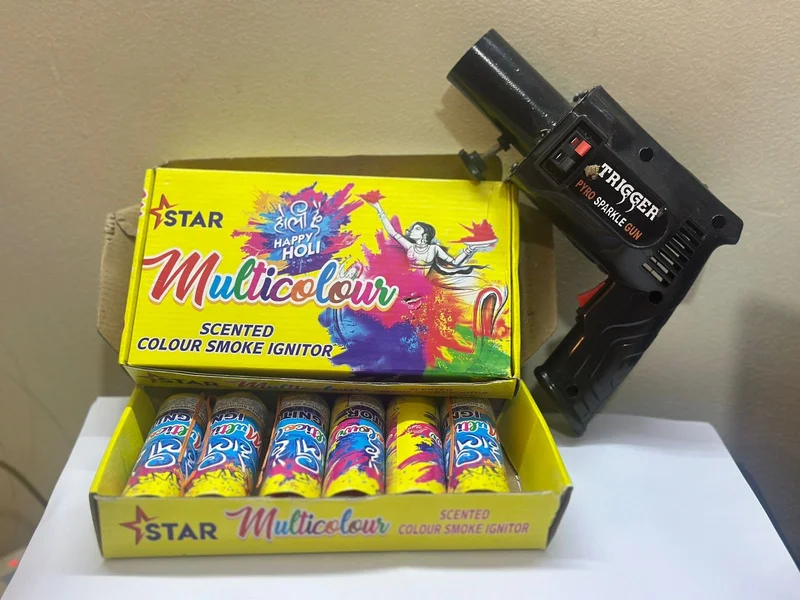 Holi Special Scented Color Smoke Ignitor & Pyro Sparkle Gun Kit - Multicolor Celebration Set for haldi mehandi ceromany